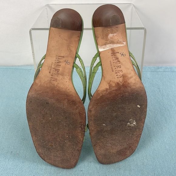 Ralph Lauren Green Strappy Wood Heels - Picture 7 of 8